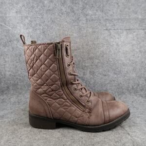 Mossimo Shoes Womens 7.5 Boots Lace Up Zip Biker Moto Quilted Fashion Casual